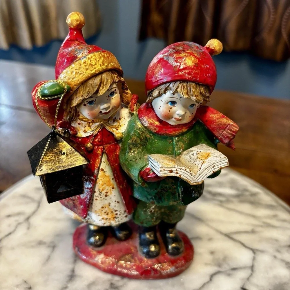 VTG‎ Christmas Caroling Figurine Children Singing Carols Lantern Charles Dickens